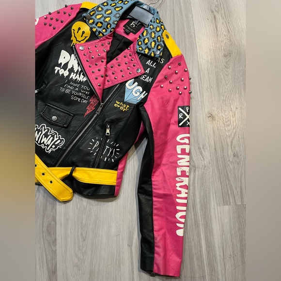 Colorful Studded Leather Jacket - Picture 3 of 7